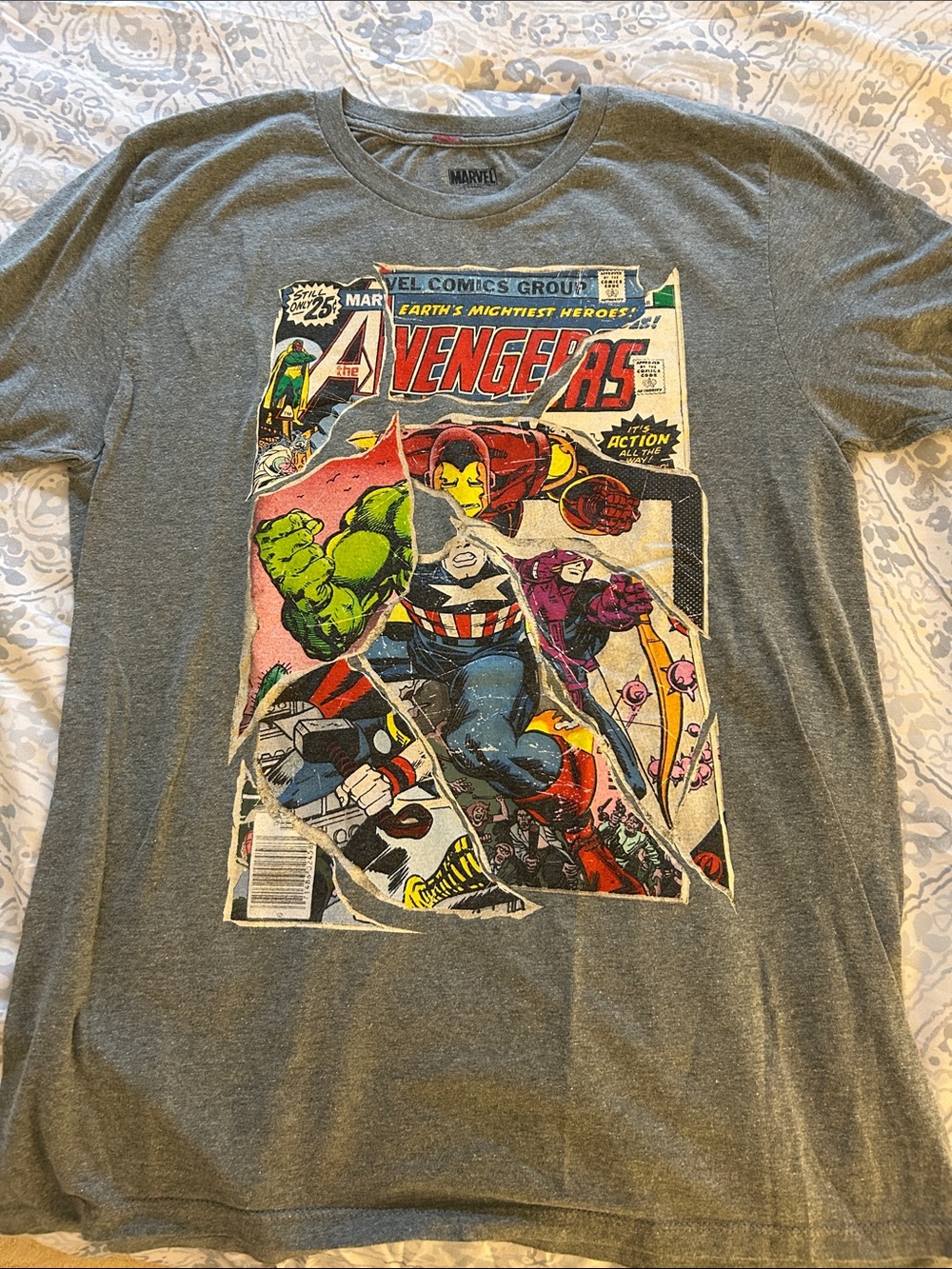 Marvel Gray Short Sleeve Avengers Comic Graphic Tee